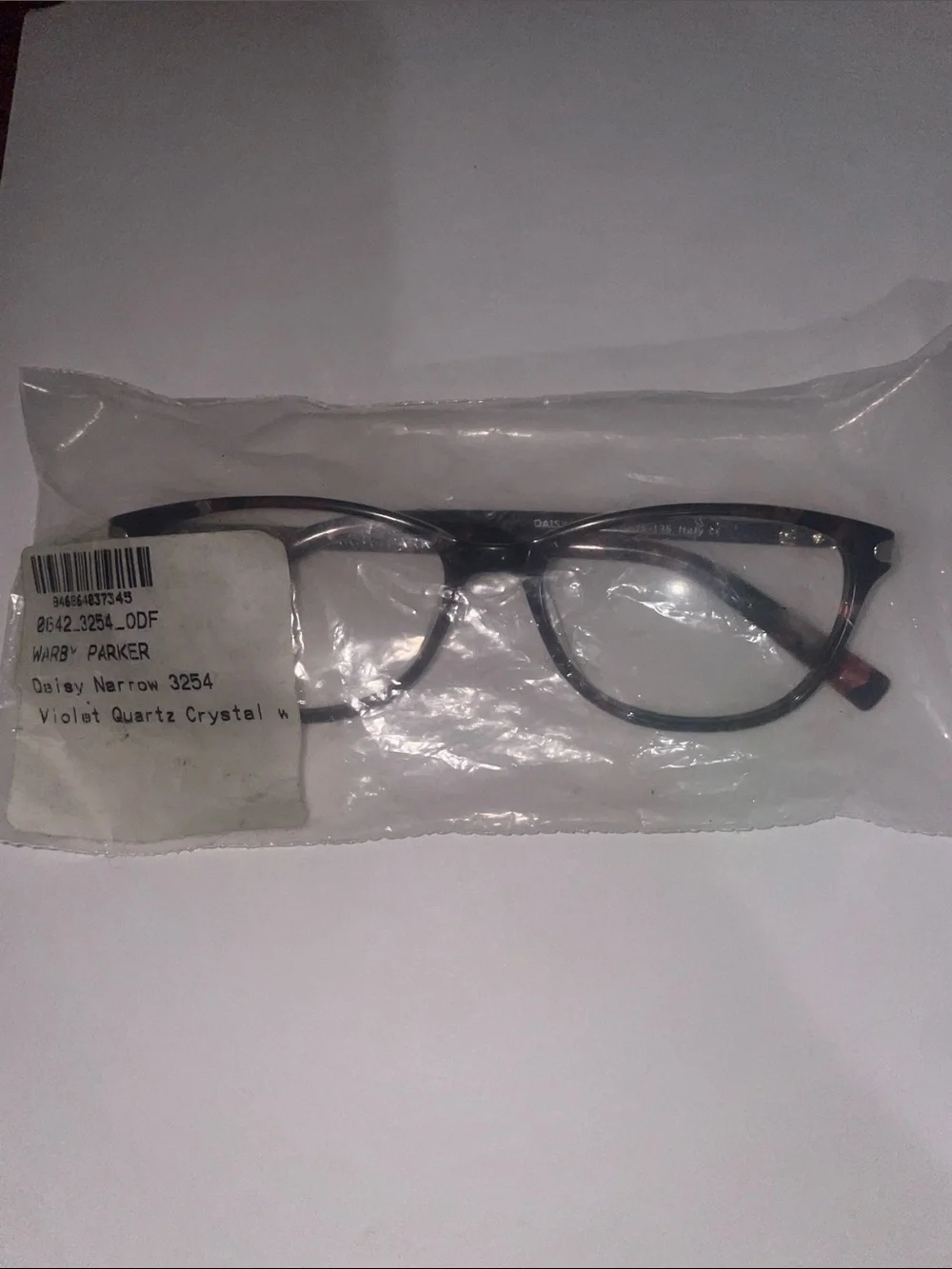 Warby Parker daisy narrow violet quartz crystal